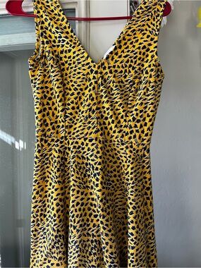 H&M Yellow and Black Printed V-Neck Midi Dress